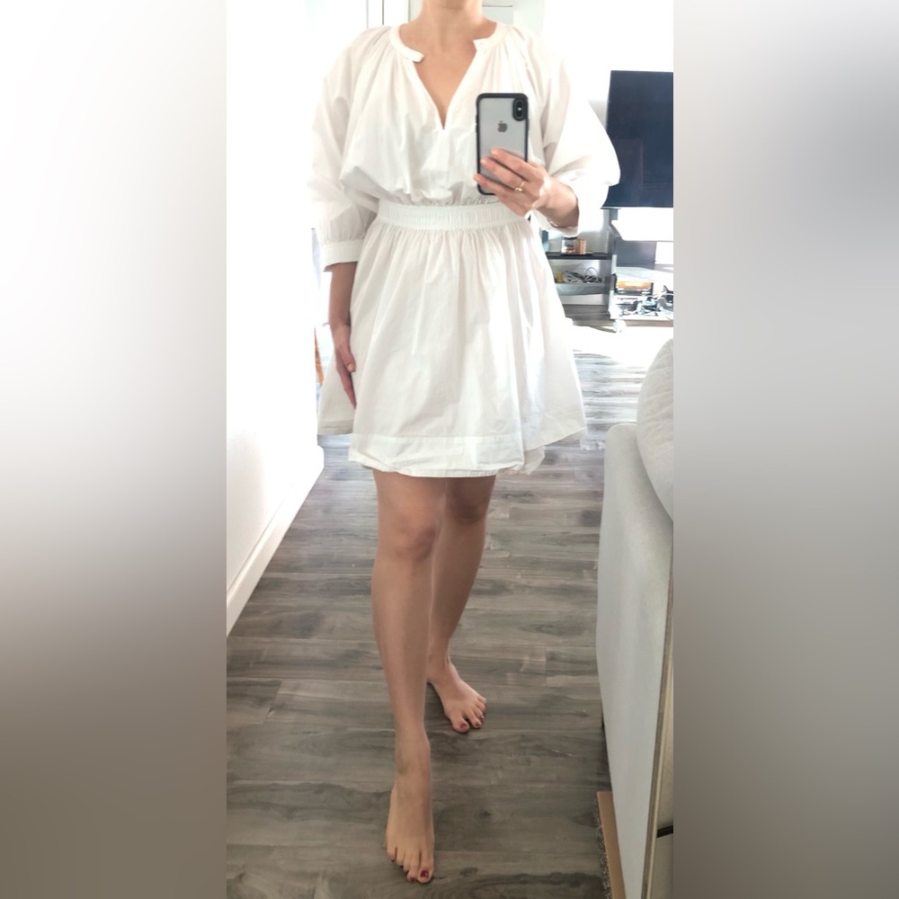 Apiece Apart Cobano Mini Dress White Cotton Tunic High Low Puff Sleeve S